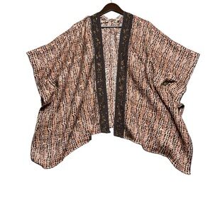 Soft Surroundings Korra Tweed Wrap Cape Poncho‎ Beaded Trim ONE SIZE Brown Pink